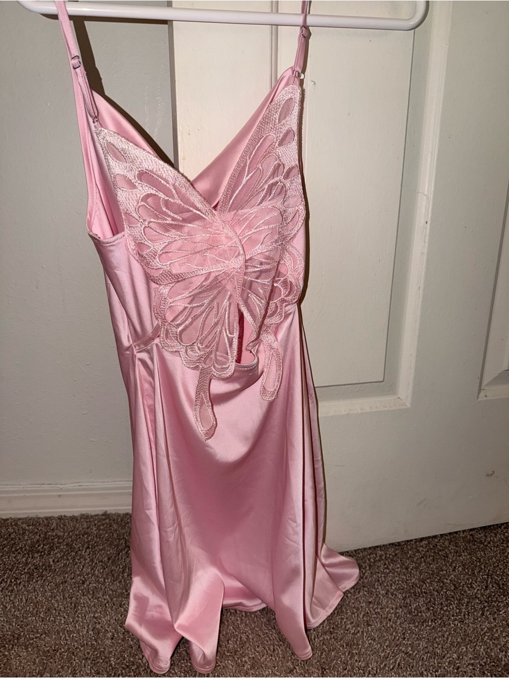 Cider Pink Satin Butterfly-Back Slip Dress